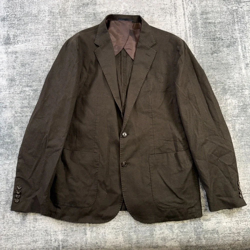 J Crew Blazer Mens Large Chocolate Suit Jacket Hemp Cotton Unstructured Casual